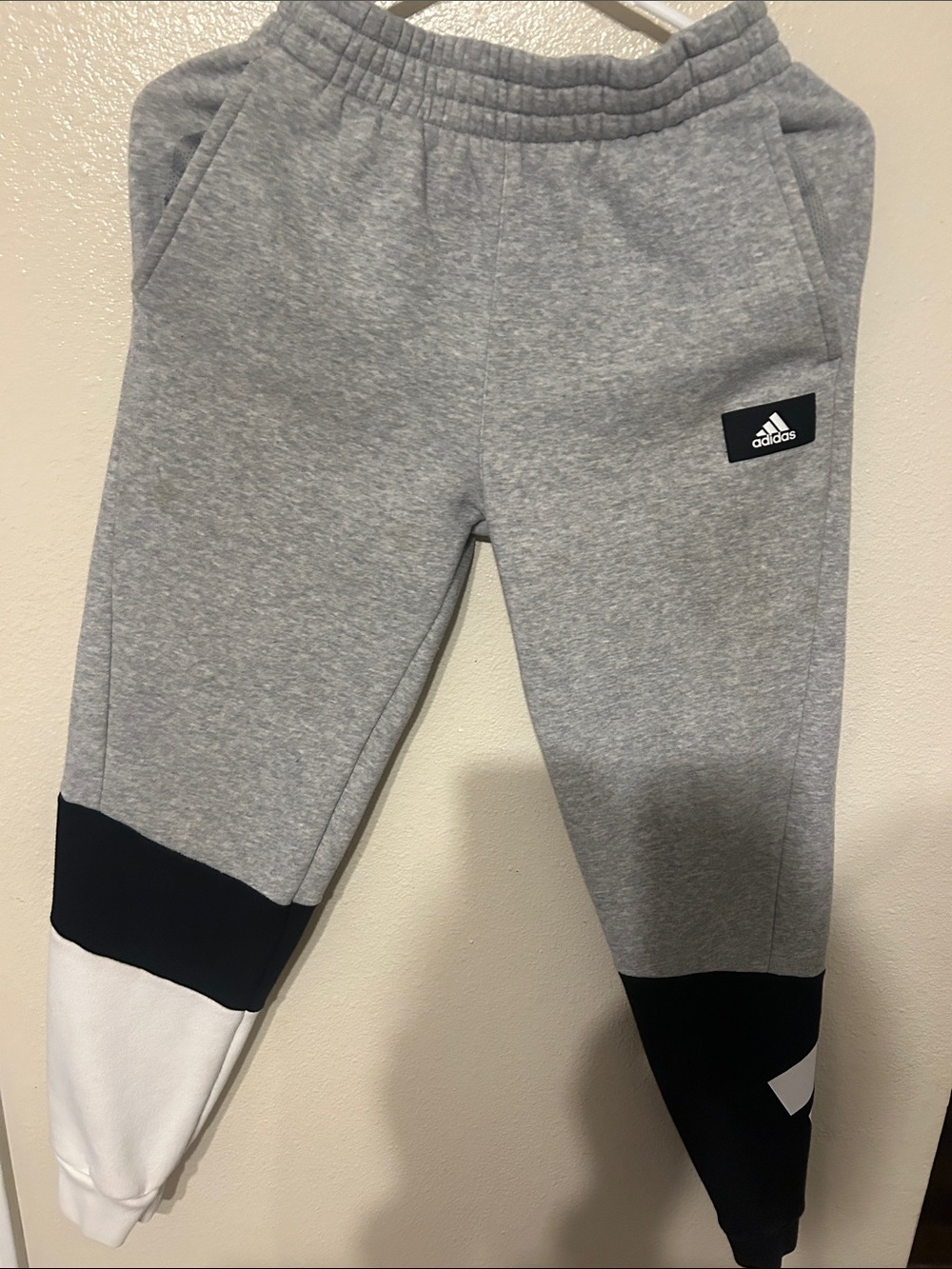 adidas Kids Gray Sweatpants with Black & White Colorblock Accents
